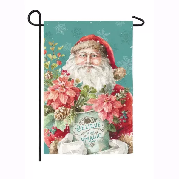 Evergreen 18 in. x 12.5 in. Christmas Magic Santa Garden Suede Flag