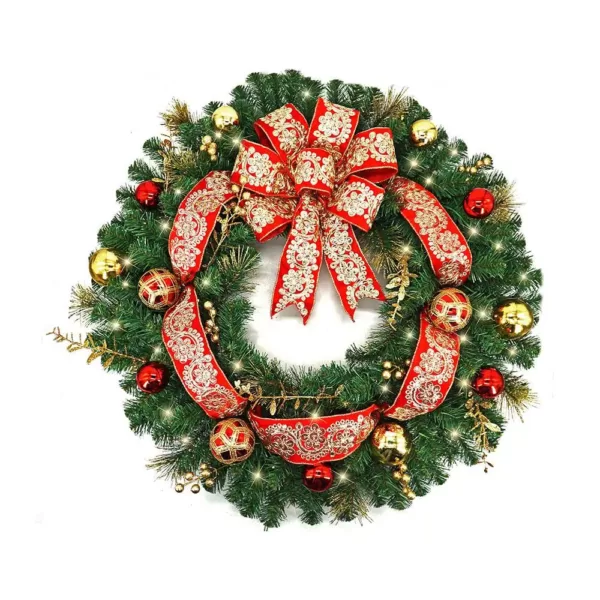 Home Accents Holiday 36 in. Royal Easton Battery Operated Pre-Lit LED Artificial Christmas Wreath