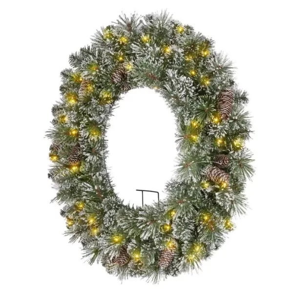 Home Accents Holiday 30in. Sparkling Amelia Pine Battery Operated Pre-lit LED Artificial Christmas Wreath with 50 Warm White Micro-Dot Lights