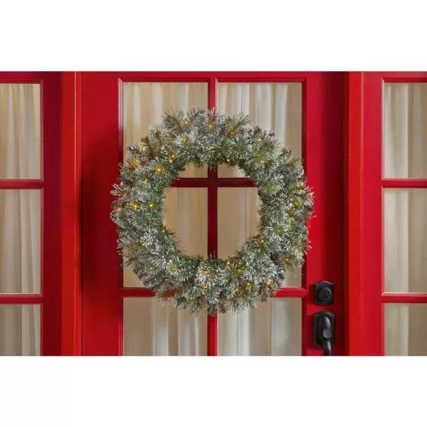 Home Accents Holiday 30in. Sparkling Amelia Pine Battery Operated Pre-lit LED Artificial Christmas Wreath with 50 Warm White Micro-Dot Lights